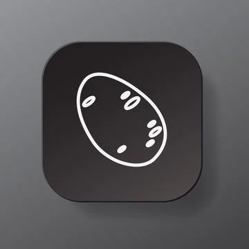 Black square button with potato icon, white outline on the black plate. Flat Illustrazione stock