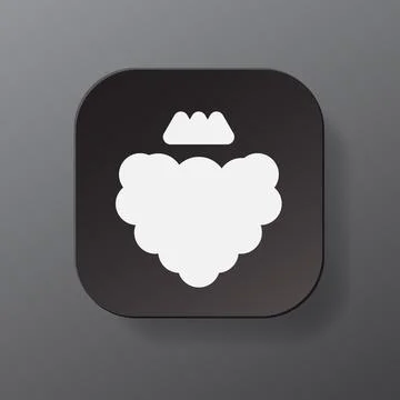 Black square button with raspberry fruit outline icon, white berry on the plate 스톡 일러스트