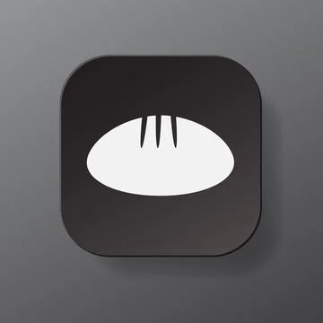 Black square button with white bread outline icon, baking on the black plate Illustrazione stock