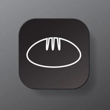 Black square button with white bread outline icon, baking on the black plate Stock Illustration