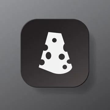 Black square button with white cheese outline icon, cheese on the black plate Illustrazione stock
