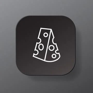 Black square button with white cheese outline icon, a triangle of cheese on the Stock Illustration