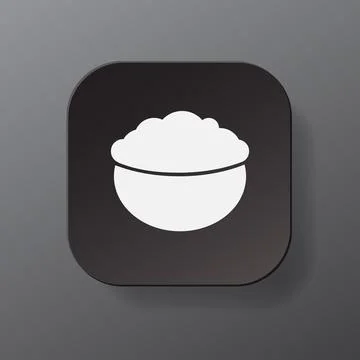 Black square button with white oat porridge outline icon, oat porridge in a bowl Illustrazione stock