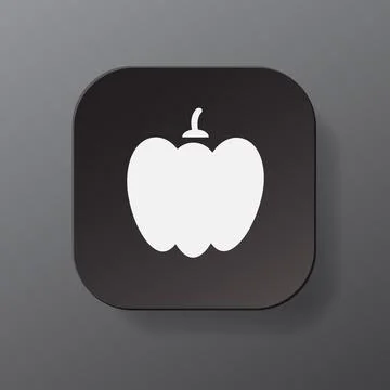Black square button with white paprika outline icon, white bell pepper on the Stock Illustration