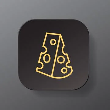 Black square button with yellow cheese outline icon, Hard hole cheese on the Illustrazione stock