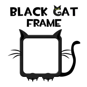 Black square cat frame, cartoon halloween avatar for ui games. Stock Illustration