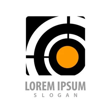 Black square with circle orange logo concept design. Symbol graphic template  Stock Illustration
