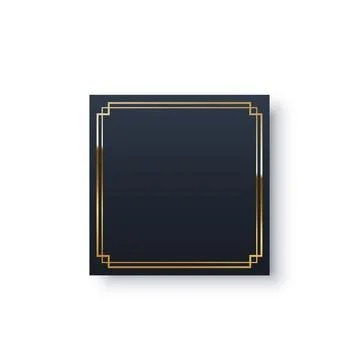 Black square with gold frame, elegant white decor object with shine border Stock Illustration