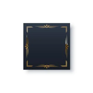 Black square with gold frame, elegant white decor object with shine border Stock Illustration