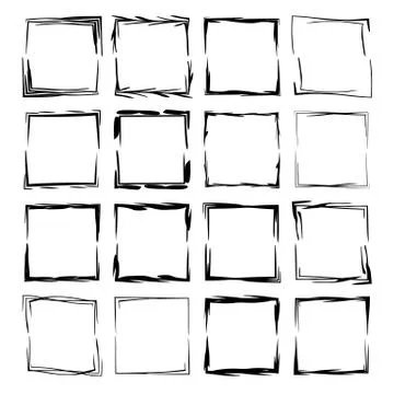 Black square grunge frames collection. Set of geometric rectangle empty borde 스톡 일러스트