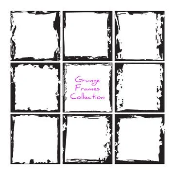 Black square grunge frames collection. Vintage photo frames template set. Vector Stock Illustration