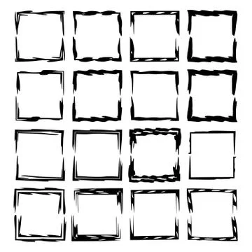 Black square grunge frames. Set of geometric empty borders.  Vector illustrat Illustrazione stock