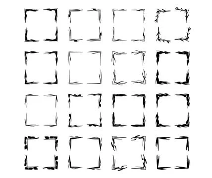 Black square grunge frames. Set of geometric rectangle empty borders.  Vector 스톡 일러스트