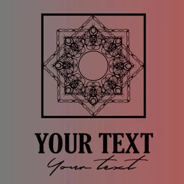 Black square lace mandala template on muted blur background Stock Illustration