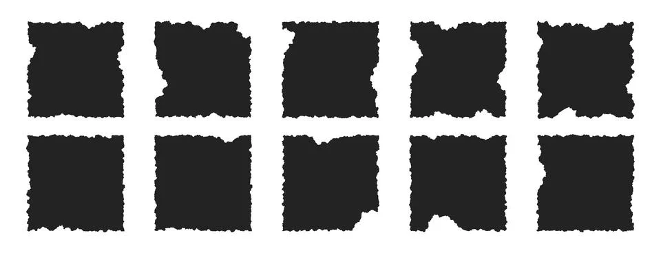 Black square paper frames with jagged edges, ripped torn sheets or tattered page Stock Illustration