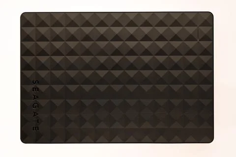 A black, square shaped, Seagate hard disc drive Foto stock