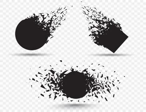 Black square stone with debris isolated. Abstract black explosion. Geometric Stock Illustration