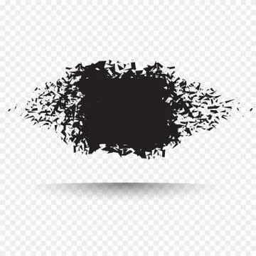 Black square stone with debris isolated. Abstract black explosion. Geometric Stock Illustration