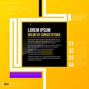 Black square text template with minimalistic elements on bright yellow backgr 스톡 일러스트