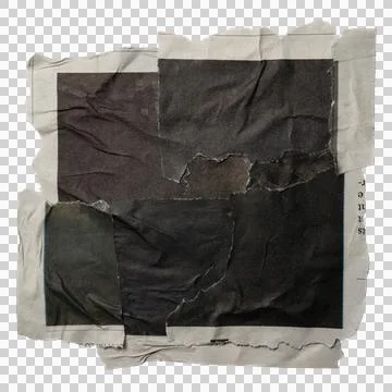 Black square textbox made of a collage of torn newspaper on white background 스톡 사진
