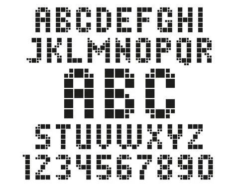 Black square typography. Characters of Latin alphabet made from squares. 库存插图