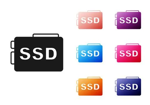 Black SSD card icon isolated on white background. Solid state drive sign Illustrazione stock