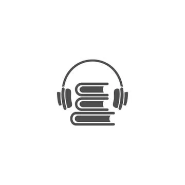 Black stack of books with headphones or headset isolated on white background. Stockillustratie