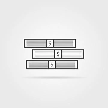 Black stack of money with shadow Stock Illustration