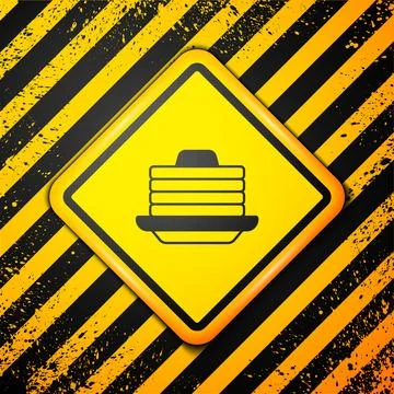 Black Stack of pancakes with honey icon isolated on yellow background. Brea.. Stock Illustration
