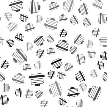 Black Stack of pancakes with honey icon isolated seamless pattern on white .. Illustrazione stock