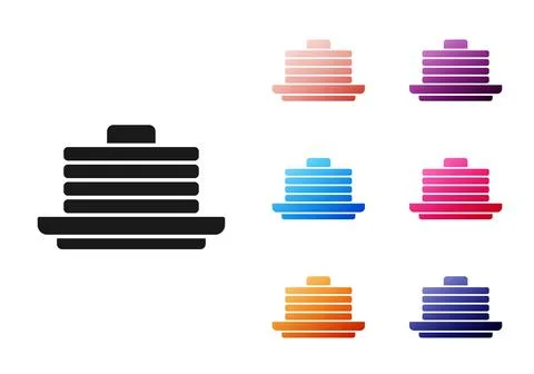 Black Stack of pancakes icon isolated on white background. Baking with syrup  Stock Illustration