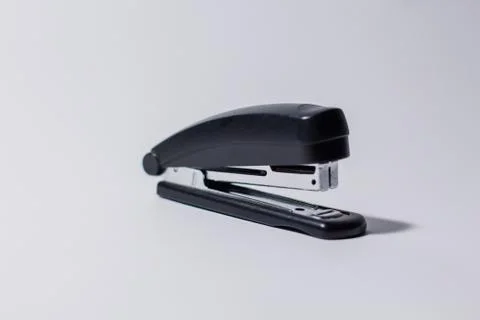 Black stapler on a white background Foto stock