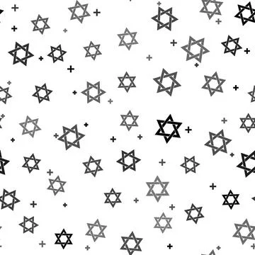 Black Star of David icon isolated seamless pattern on white background. Jewish Stock Illustration