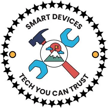 Black star ring surrounds tech-themed emblem 库存插图