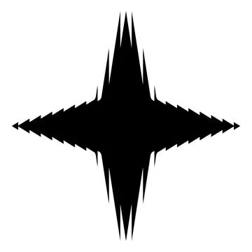 Black star shape with ribbed glass effect, fluted sparkle four-pointed star イラスト素材