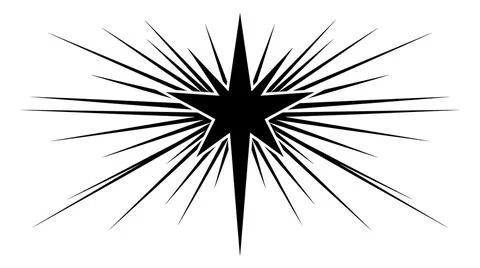 Black starburst graphic with sharp rays emanating outwards on a white background イラスト素材