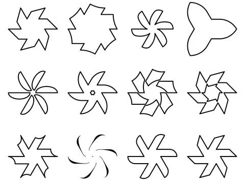 Black starburst line patterns and rotating shapes, Abstract geometric gear .. Illustration