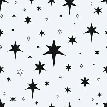 Black stars pattern. Seamless print with doodle starry symbols. Minimalistic Illustrazione stock