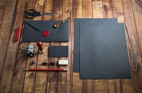 Black stationery mock up Stock Photos