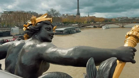 Black statue in Paris 3 Stock Footage 345998980