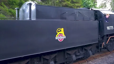 Black steam train reversing 스톡 동영상 211026150