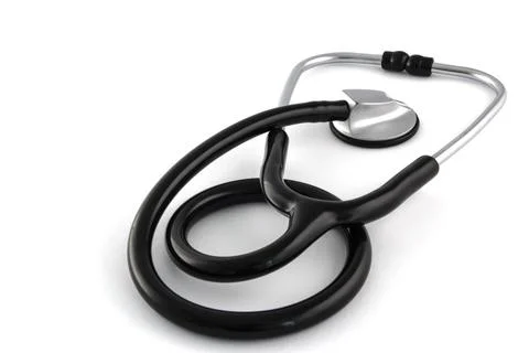 Black stethoscope on white background. Stock Photos