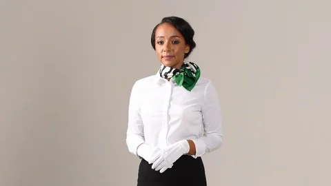 Black stewardess on gray background Stock-Footage 97985463