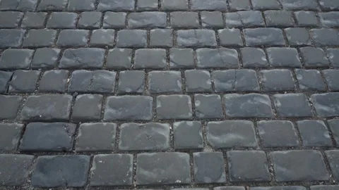 Black Stone bricks are laid on the footpath Stock Footage 252208213