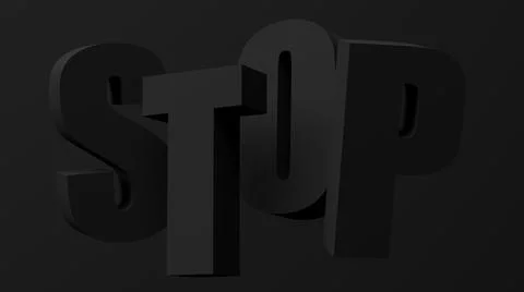 Black STOP word. Black background. 3d render. Stock Illustration