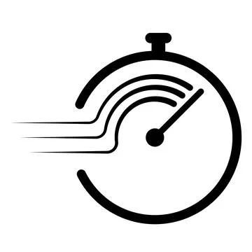 Black stopwatch icon with motion lines showing rapid time efficiency Stock Illustration