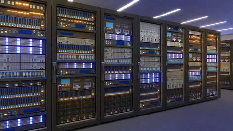 Black storage and processing unit, large AI processing server room, data ce.. Stockillustratie