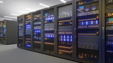 Black storage and processing unit, large AI processing server room, data ce.. 스톡 일러스트