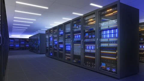 Black storage and processing unit, large AI processing server room, data ce.. Stock Photos