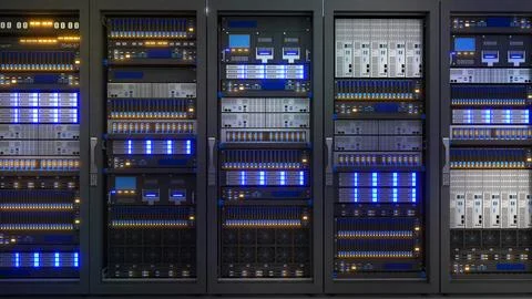Black storage and processing unit, large AI processing server room, data ce.. Foto stock